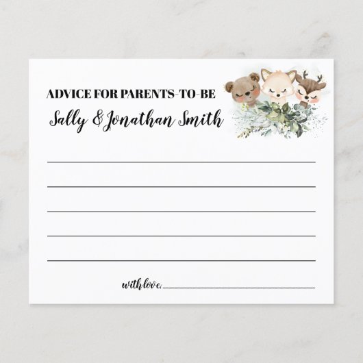 森の動物 出産準備中の親へのアドバイス カード (正面)