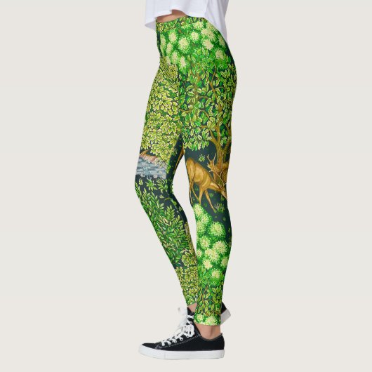 森の動物、小川の緑のフローラ レギンス (左)