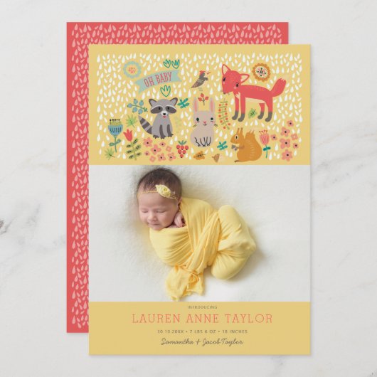 森の動物 新生児 誕生のお知らせ 招待状 (正面/裏面)