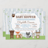 森の動物 春または夏のベビーシャワー 招待状 (正面/裏面)