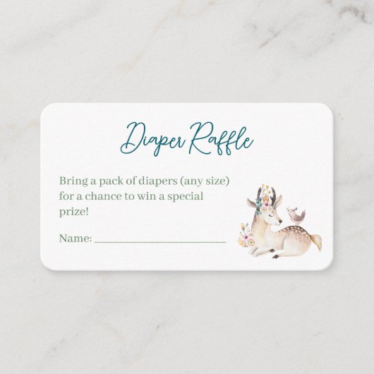 森の動物 木のおもちゃの赤ちゃんシャワー おむつくじ引き エンクロージャーカード (正面)
