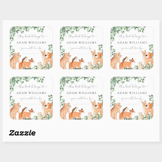 森の動物 白い本のしおりシール スクエアシール (シート)