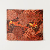 森の動物、赤い黄色の小川のフローラ タペストリー (正面(横))