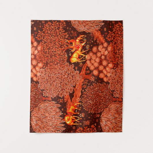 森の動物、赤い黄色の小川のフローラ タペストリー (正面)