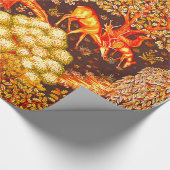 森の動物、赤い黄色の小川のフローラ ラッピングペーパー (角)