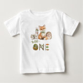 森の動物 赤ちゃんの1歳の誕生日Tシャツ ベビーTシャツ (正面)