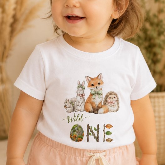 森の動物 赤ちゃんの1歳の誕生日Tシャツ ベビーTシャツ