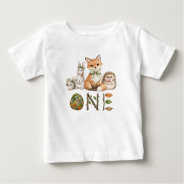 森の動物 赤ちゃんの1歳の誕生日Tシャツ ベビーTシャツ