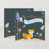 森の動物 赤ちゃん男の子 ベビーシャワー 招待状 (正面/裏面)