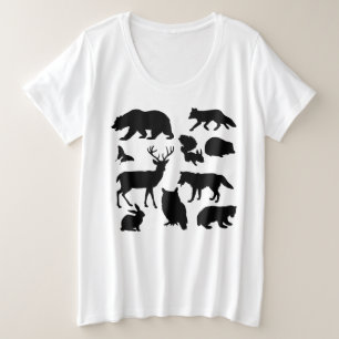 森の動物，野生動物 プラスサイズTシャツ