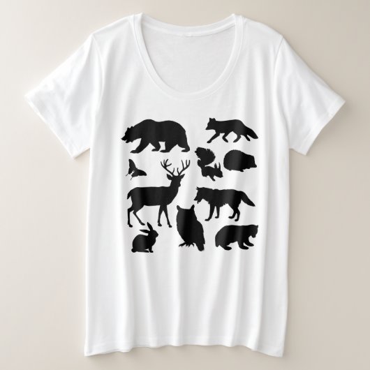 森の動物,野生動物 プラスサイズTシャツ (デザイン正面)