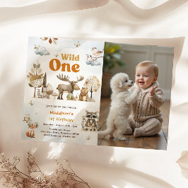 森の動物 1歳の誕生日パーティーの写真 招待状