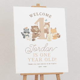 森の動物 1歳の誕生日パーティーようこそサイン ポスター