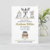 森の動物 1歳の誕生日招待状 招待状 (スタンド正面)