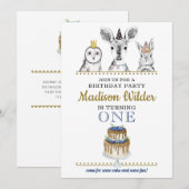 森の動物 1歳の誕生日招待状 招待状 (正面/裏面)