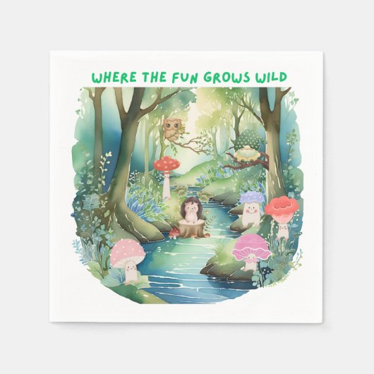 森の友だちといっしょに可愛いキノコの人 スタンダードカクテルナプキン (正面)