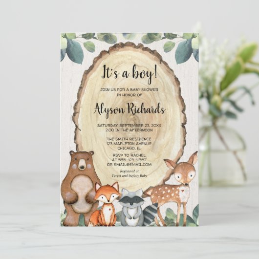 森の友だちウッドランドの赤ちゃんシャワー 招待状 (スタンド正面)