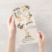 森の友人とウッドランド緑のベビーシャワー オールインワン招待状 (貼ってはがせる)