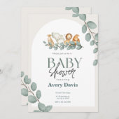 森の友人とウッドランド緑のベビーシャワー セーブザデート (正面/裏面)