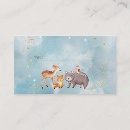 森の友人の冬の赤ちゃんシャワーおむつラッフル エンクロージャーカード (裏面)