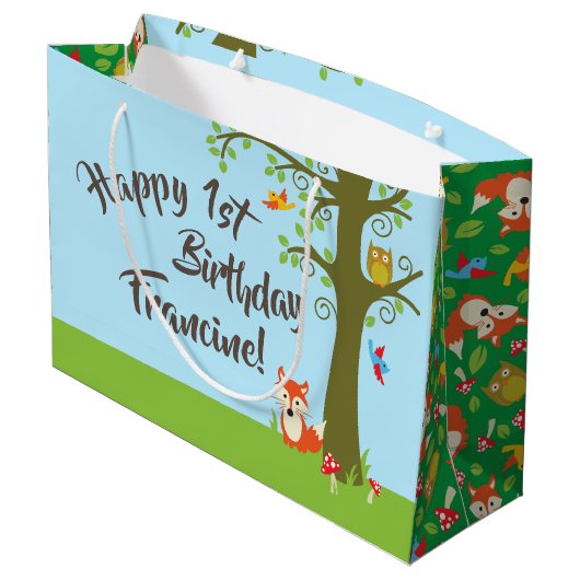 森の友人ウッドランドかわいい誕生日パーティー ラージペーパーバッグ (裏面アングル)