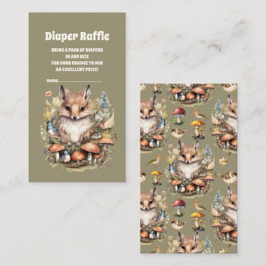 森の友人ウッドランド赤ちゃんシャワーおむつラッフル エンクロージャーカード (正面/裏面)