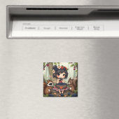 森の友達とブラックベリーを食べるちびフェアリー マグネット (インサイチュ (食洗機))