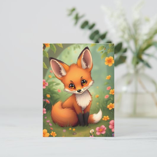 森の可愛い茶色のキツネ ポストカード (スタンド正面)