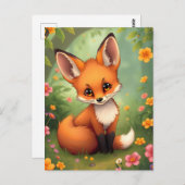 森の可愛い茶色のキツネ ポストカード (正面/裏面)