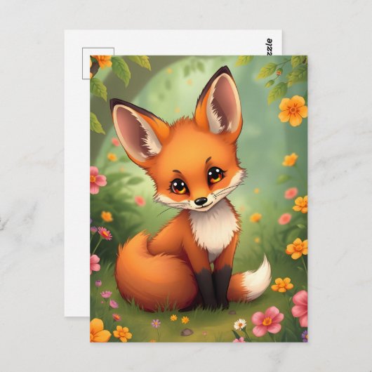 森の可愛い茶色のキツネ ポストカード (正面/裏面)