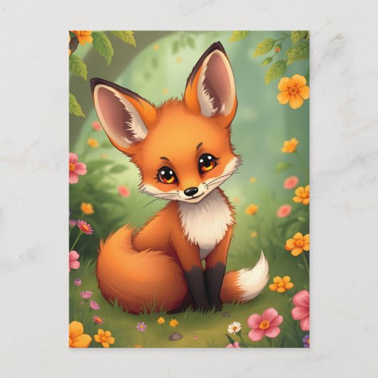 森の可愛い茶色のキツネ ポストカード (正面)