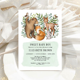 森の可耕森林動物少年の赤ちゃんシャワー 招待状