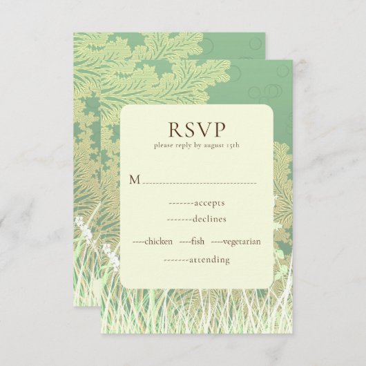 森の国の風景グリーンウェディングRSVPカード エンクロージャーカード (正面/裏面)