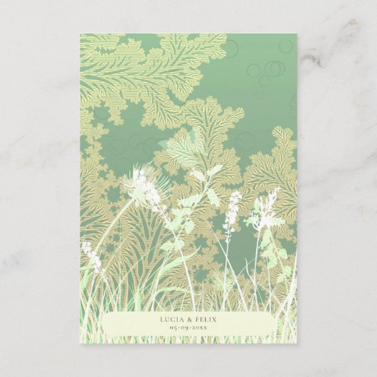 森の国の風景グリーンウェディングRSVPカード エンクロージャーカード (裏面)