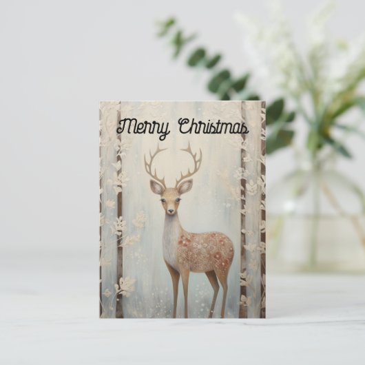 森の城塞の冬の鹿メリー ポストカード (スタンド正面)