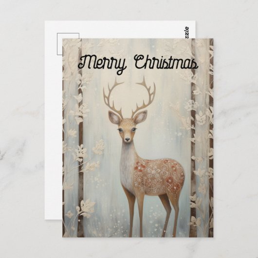 森の城塞の冬の鹿メリー ポストカード (正面/裏面)