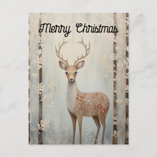 森の城塞の冬の鹿メリー ポストカード (正面)