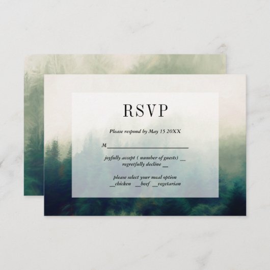 森の塗り絵のような風景の返信カード 出欠カード (正面/裏面)