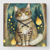 森の壁時計の中の猫 スクエア壁時計 (正面)