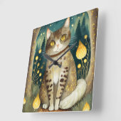 森の壁時計の中の猫 スクエア壁時計 (傾斜)