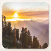 森の夕日 スクエアペーパーコースター (正面)