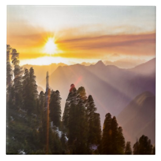 森の夕日 タイル (正面)