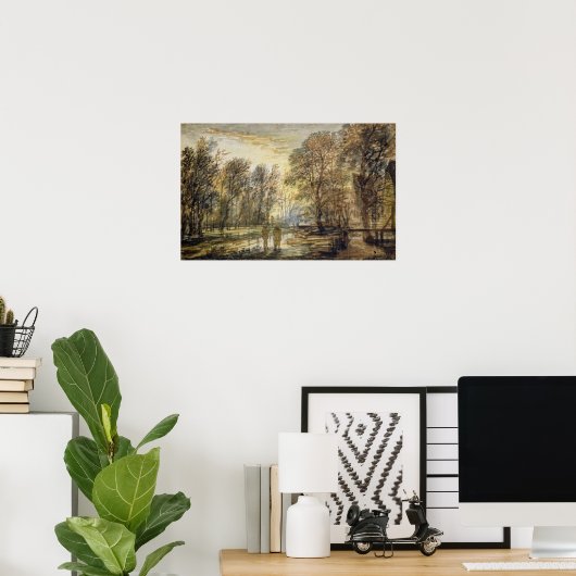 森の夕日 ポスター (ホームオフィス)