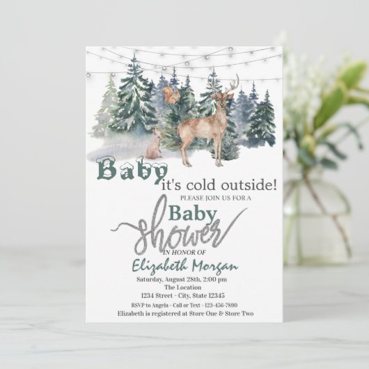 森の外の冷たいトナカイの赤ちゃんシャワー 招待状 (スタンド正面)