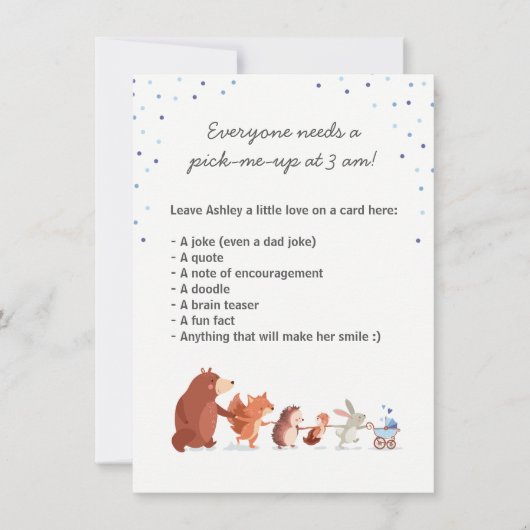 森の夜間おむつゲームテーブルサイン 男の子 招待状 (正面)