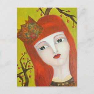 森の女王。おとぎ話の女の子ポートレート絵画アート ポストカード