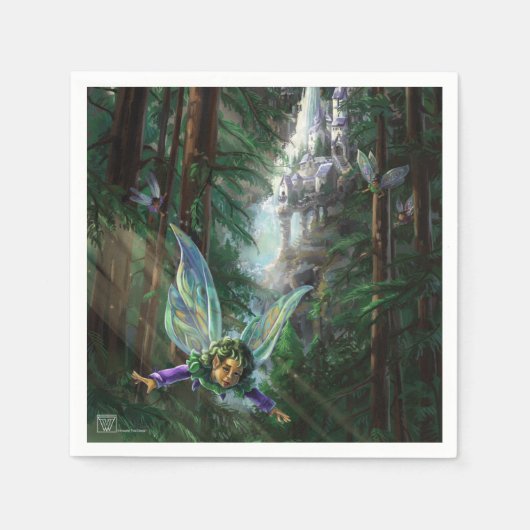 森の妖精とウォーターフォール城 スタンダードカクテルナプキン (正面)