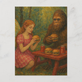 森の妖精とサスカッチ食べのチーズバーガー ポストカード