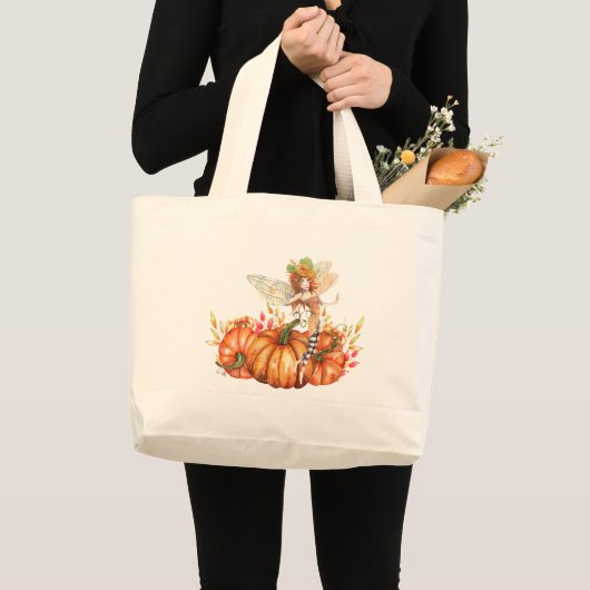 森の妖精と秋のかぼちゃの花束 ラージトートバッグ (正面(商品))