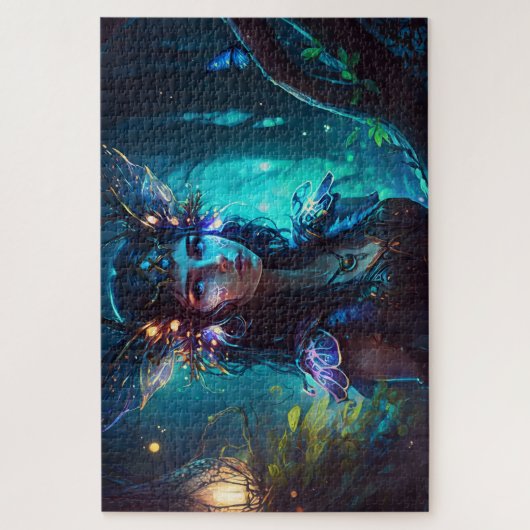 森の妖精の明るい魔法の生き物の蝶 ジグソーパズル (縦)